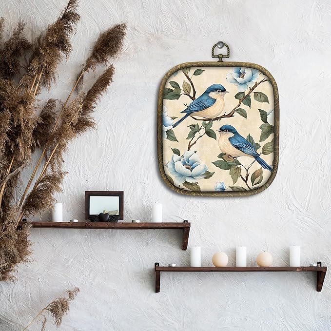KSDUT Bird Wall Art Decor - Chinoiserie Neutral Mid Century Modern Wall Art Canvas Frame Hanging Prints, Vintage Landscape Square Wall Art Decor for Home Decorations 6.5"x5.7"