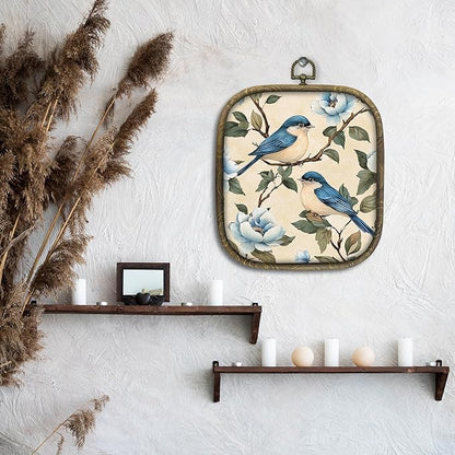 KSDUT Bird Wall Art Decor - Chinoiserie Neutral Mid Century Modern Wall Art Canvas Frame Hanging Prints, Vintage Landscape Square Wall Art Decor for Home Decorations 6.5"x5.7"