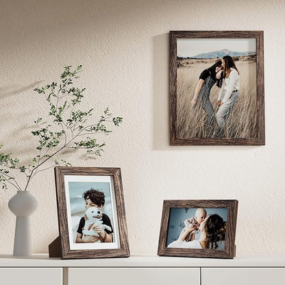 Vittanly 10 Pack Picture Frames Collage Wall Decor, Gallery Wall Frame Set for Wall or Tabletop Display, Engineered Wood and Shatter-resistant Plexiglass, Multi Sizes with 8x10, 5x7, 4x6 Frames, Brown