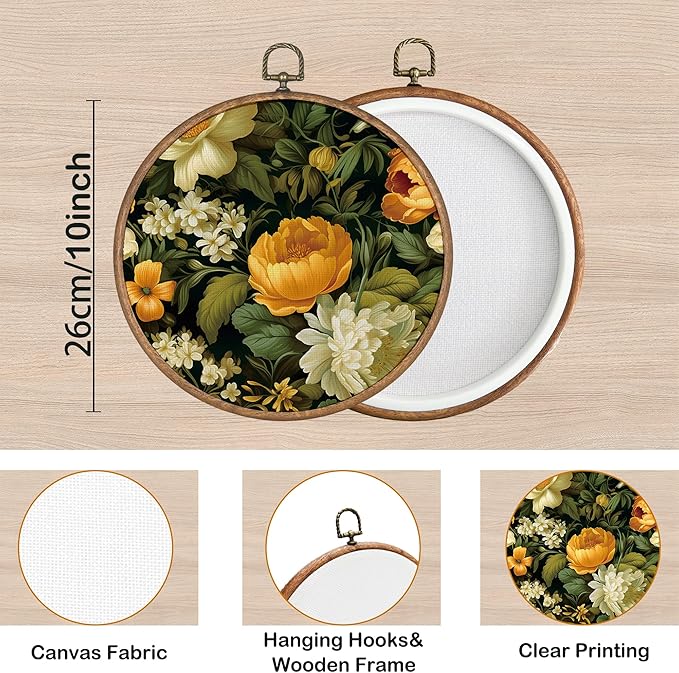 KSDUT Rustic Flower Wall Art Decor - Botanical Neutral Mid Century Modern Wall Art Canvas Frame Hanging Prints, Vintage Retro Round Wall Art Decor for Home Decorations 10