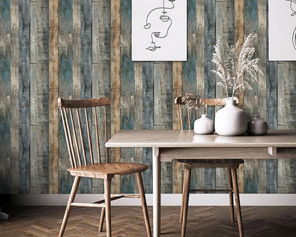 FLFK Vintage Wallpaper Peel and Stick Grey Wood Contact Paper Removable Wallpaper for Bedroom Kitchen Cabinets 16" x 128"