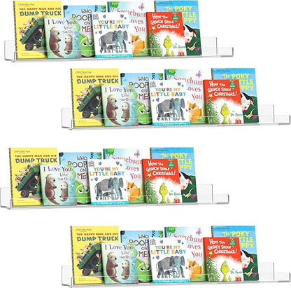 HBlife 24 Inches Invisible Wall Floating Bookshelf for Kids and Nursery, 16 Inch Stud Spacing Clear Acrylic Shelves for Figures, 4 Pack (5MM Thick)
