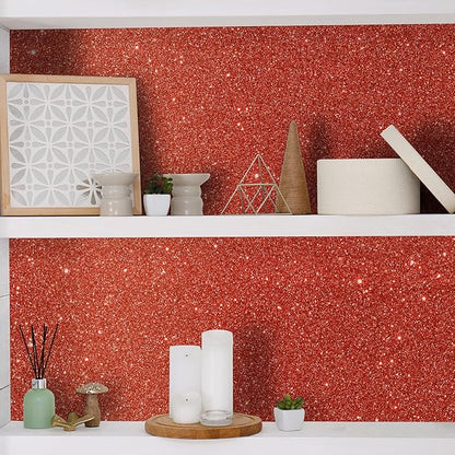 CHIHUT 15.7''x236'' Shiny Red Glitter Wallpaper Stick and Peel for Bedroom Walls Self Adhesive Removable Fabric Glitter Contact Paper for Drawers Decorative Glitter Wall Paper Roll for Gift Dresser