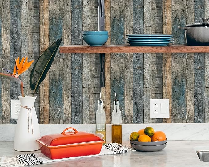 FLFK Peel and Stick Wallpaper Vintage Grey Wood Contact Paper for Cabinets Countertop 16" x 64"