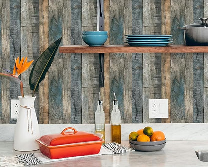 FLFK Peel and Stick Wallpaper Vintage Grey Wood Contact Paper for Cabinets Countertop 16" x 64"