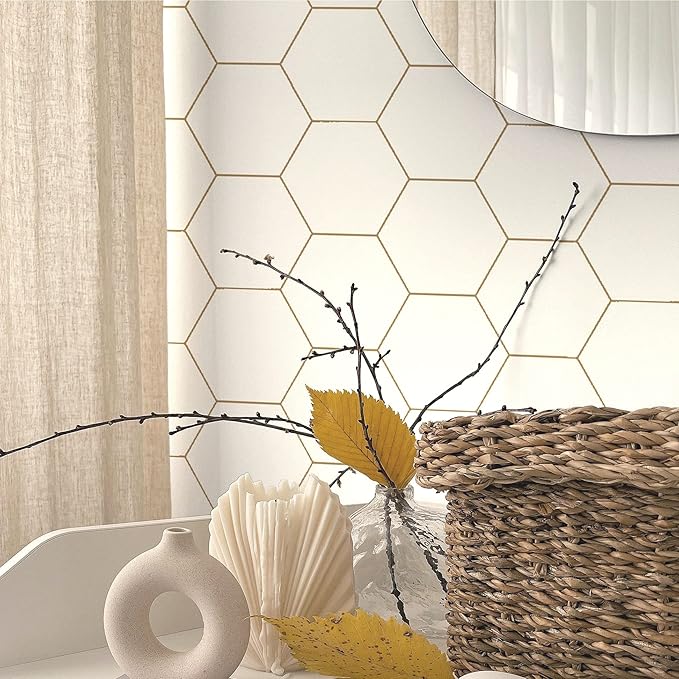 Geometric Peel and Stick Wallpaper Hexagon Modern Wallpaper 17.3”×393” Self-Adhesive Contact Paper Decorative Shelf Drawer Liner Roll Waterproof