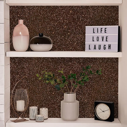 CHIHUT Dark Brown Glitter Peel and Stick Wallpaper Brown Glitter Contact Paper for Cabinets Bedroom Walls Removable Self Adhesive Decorative Wallpaper Fabric Roll for Drawer Gift DIY 15.7''x100''