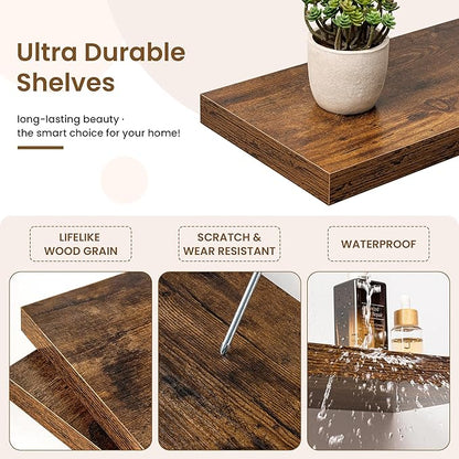 Square Floating Shelves for Wall, 12"W x 12"D x 1.5"H, 3 Pack Small Wall Mounted Engineered Wood Shelves with Invisible Brackets for Living Room, Bedroom, Bathroom, Kitchen Decor, Rustic Brown