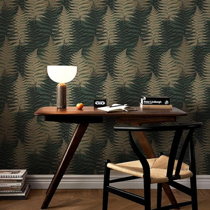 JiffDiff Botanical Fern Wallpaper Green Moody Peel and Stick Wallpaper 17.73" x 118.1" Forest Textured Self Adhesive Temporary Wall Paper for Bathroom Bedroom Apartment Friendly