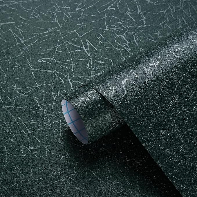 Safiyya 393"x 17.3" Peel and Stick Wallpaper Blackish Green Silk Wallpaper Textured Green Contact Paper Removable Modern Solid Color Contact Paper for Walls Vinyl Rolls