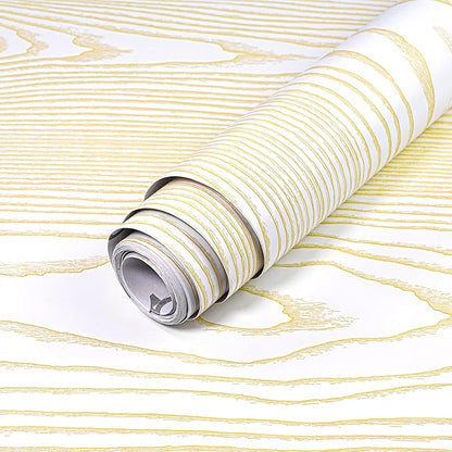 Yun-aeon White and Gold Wood Contact Paper 17.3"x400" Rustic Wooden Peel and Stick Wallpaper Removable Self-Adhesive Wallpaper Wood Grain Contact Paper for Countertops Cabinets