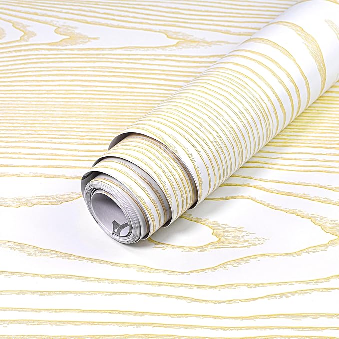 Yun-aeon White and Gold Wood Contact Paper 17.3"x200" Rustic Wooden Peel and Stick Wallpaper Removable Self-Adhesive Wallpaper Wood Grain Contact Paper for Countertops Cabinets