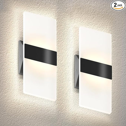 ASD LED Indoor Wall Mount Light Fixture - 12 Inch 12W Modern Interior Matte Black Dimmable Wall Sconce Light - UL 2700K-5000K Adjustable - Hallway, Bedroom LED Wall Lights, Pack of 2