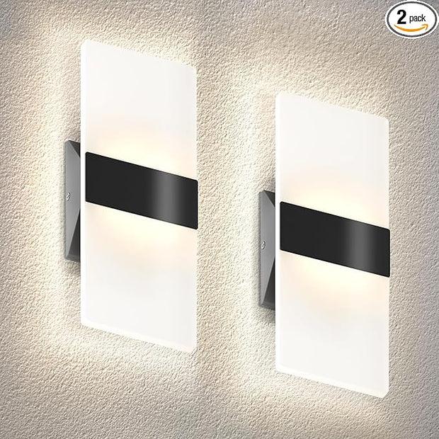 ASD LED Indoor Wall Mount Light Fixture - 12 Inch 12W Modern Interior Matte Black Dimmable Wall Sconce Light - UL 2700K-5000K Adjustable - Hallway, Bedroom LED Wall Lights, Pack of 2