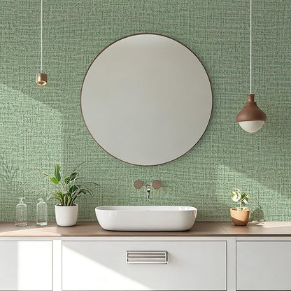 Guvana Grasscloth Peel and Stick Wallpaper Green Textured Contact Paper Modern Removable Self Adhesive Wall Paper Thicken Fabric Faux Linen Wallpaper for Bathroom Kitchen Countertop 78.7inx15.7in