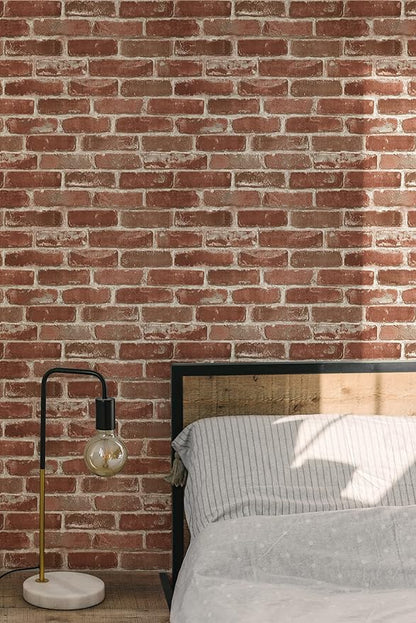 Hopeak Red Brick Wallpaper Self-Adhesive Peel and Stick Wallpaper Waterproof and Removable Good for Home Decoration and Furniture Renovation 35.4 x 196 Inch
