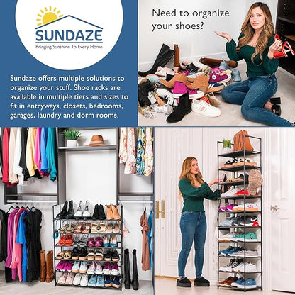 Sundaze Shoe Rack - 6 Tier Tall Shoe Rack for Closet, Sturdy Stackable Shoe Organizer for Closet, Bedroom, Entryway, Garage, Non Woven Fabric Shelf, Black, Holds 12-18 Pairs