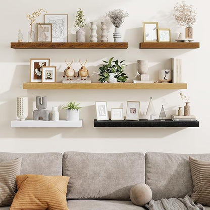 Fun Memories Floating Shelves 48 Inch, Extra Large Wood Shelf Set of 2, Hanging Wall Shelves for Bathroom, Living Room, Kitchen, Bedroom, Black