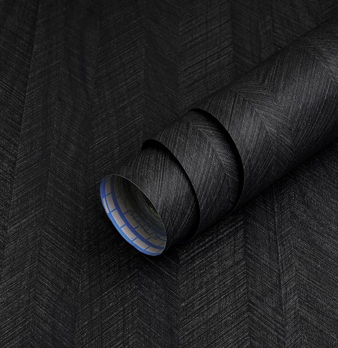Safiyya Peel and Stick Wallpaper Black Contact Paper for Walls Bathroom Modern Wall Paper Self Adhesive Textured Removable Wallpaper for Bedroom Wood Look Vinyl Rolls 78.7"×15.7"