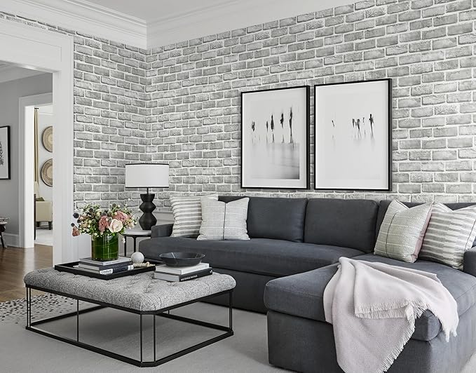 Guvana Grey Brick Wallpaper Peel and Stick Wallpaper 3D Brick Contact Paper Self Adhesive Wallpaper for Bedroom Modern Removable Wall Paper Vinyl Film Decor Backsplash Walls 17.3