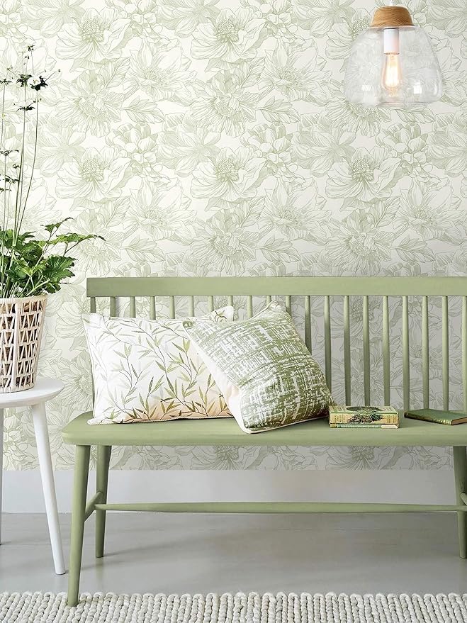 Ismoon Vintage Floral Wallpaper Peel and Stick Beige and Green Contact Paper 17.3inx6.5ft Removable Self Adhesive Wall Paper for Bathroom Bedroom Cabinet Mural Wall Decor Vinyl Renter Friendly