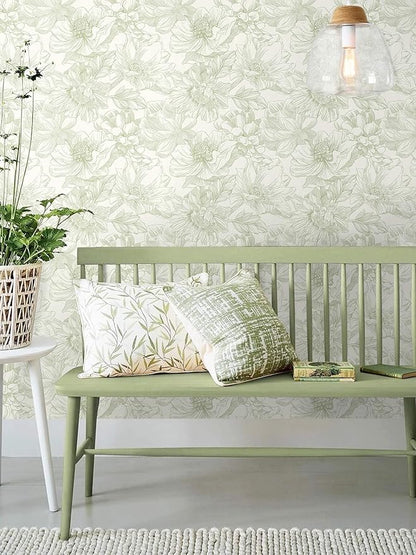 Ismoon Vintage Floral Wallpaper Peel and Stick Beige and Green Contact Paper 17.3inx32.75ft Removable Self Adhesive Wall Paper for Bathroom Bedroom Cabinet Mural Wall Decor Vinyl Renter Friendly