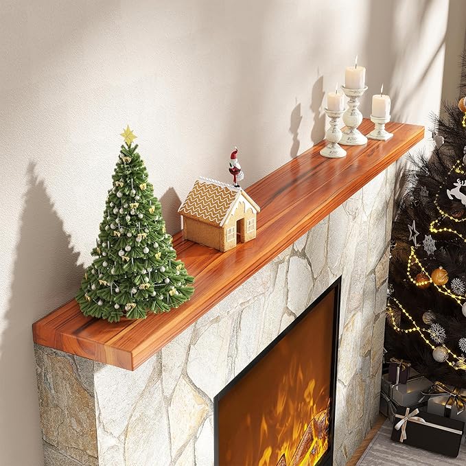 55 Inch Solid Wood Floating Shelf - 100% Solid Teak Wood Wall Shelf with Invisible Brackets - Waterproof Natural Wood Shelves for Bathroom, Kitchen, Balcony - Heavy Duty Floating Wall Decor