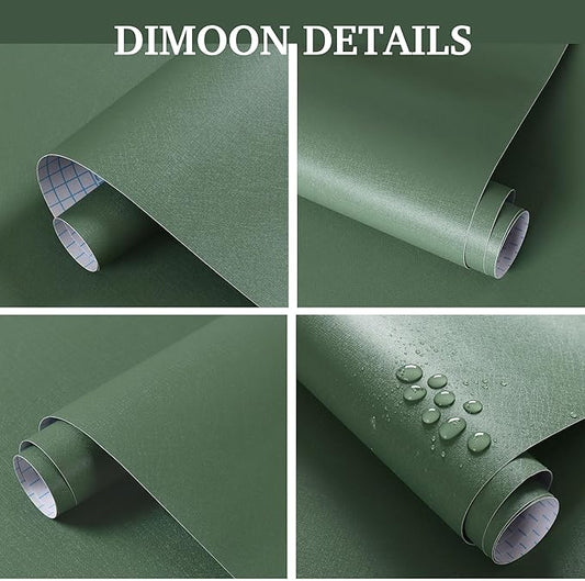 Dimoon 17.7''x236'' Peel and Stick Wallpaper Green Contact Paper for New Environmentally Friendly Materials Thickening Upgrade Embossed Renter Friendly Wall Paper Modern Vinyl Wrap Countertop Bedroom