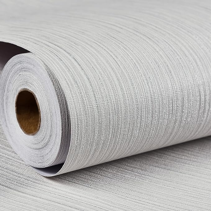 Haimin Grasscloth Wallpaper Textured 24in X 393in Fabric Contact Paper Wall Paper Textured Linen Peel and Stick Self-Adhesive Thick Vinyl Embossed Film Wallpaper (Beige Grey)