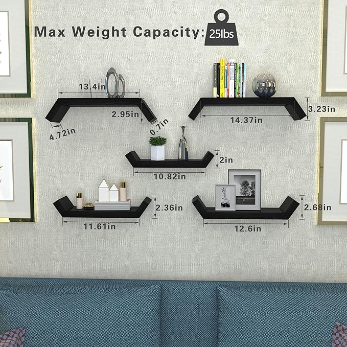 Black Floating Shelves for Wall Shelf for Bedroom,Repisas Flotantes De Pared, Waterproof Solid Wood Floating Shelves Bathroom，Small Relief Textures,for Bathroom,Bedroom,Living Room, Kitchen