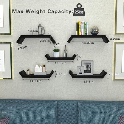 Black Floating Shelves for Wall Shelf for Bedroom,Repisas Flotantes De Pared, Waterproof Solid Wood Floating Shelves Bathroom，Small Relief Textures,for Bathroom,Bedroom,Living Room, Kitchen