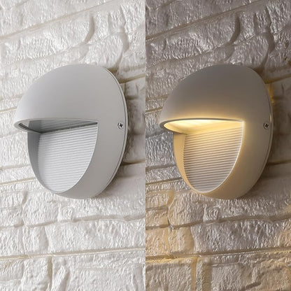 JONATHAN Y 6.25" White Modern Round Outdoor Integrated LED Wall Sconce Light, Metal/Glass Waterproof Exterior Downlight for Porch, Patio, and Entryway, ETL Listed (JYL7441D)