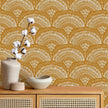 VEELIKE Mustard Yellow Geometric Peel and Stick Wallpaper Boho Geometric Wallpaper Removable 17.7''x118'' Renter Friendly Art Deco Wallpaper Peel and Stick for Bedroom Bathroom Accent Walls Cabinets