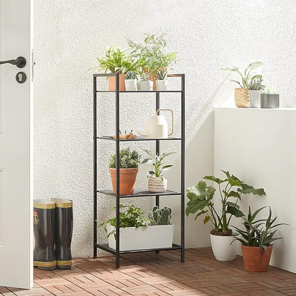 SONGMICS 4-Tier Storage Rack, Bathroom Shelf, Extendable Plant Stand with Adjustable Shelf, for Bathroom, Living Room, Balcony, Kitchen, Black UBSC034B01
