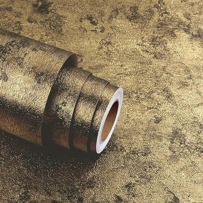 Stickyart 24"x160" Distressed Metallic Gold Peel and Stick Wallpaper Self Adhesive Crackle Textured Metal Contact Paper for Cabinets Removable Retro Dark Gold Contact Paper for Shelf Furniture