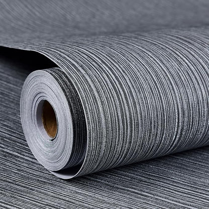 Haimin Grasscloth Wallpaper Textured 24in X 393in Fabric Contact Paper Gray Wall Paper Textured Linen Wallpaper Peel and Stick Self-Adhesive Thick Vinyl Embossed Film Wallpaper (Gray)