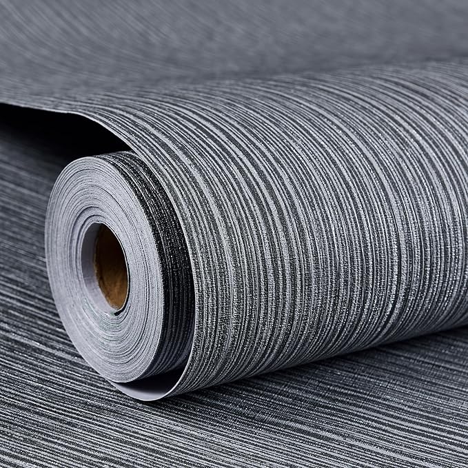 Haimin Grasscloth Wallpaper Textured 24in X 393in Fabric Contact Paper Gray Wall Paper Textured Linen Wallpaper Peel and Stick Self-Adhesive Thick Vinyl Embossed Film Wallpaper (Gray)