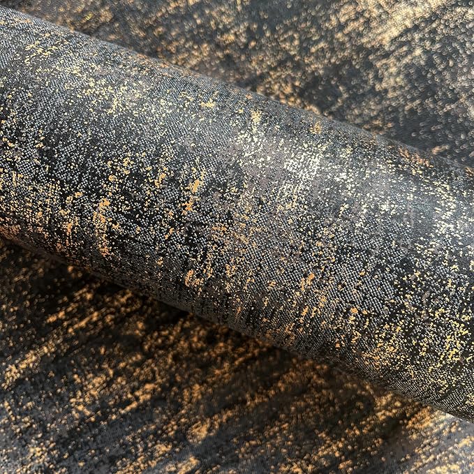 Simon&Siff Black and Gold Textured Wallpaper Distressed Industrial Metallic Wallpaper 17.3in x 39.4ft Non Woven Wall Paper for Bedroom Livingroom 3D Embossed Traditional Wall Paper Non-Pasted