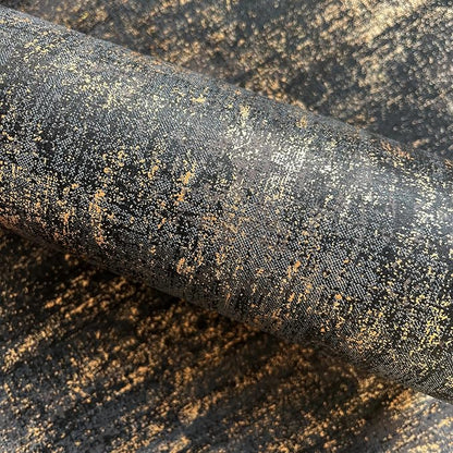 Simon&Siff Black and Gold Textured Wallpaper Distressed Industrial Metallic Wallpaper 17.3in x 39.4ft Non Woven Wall Paper for Bedroom Livingroom 3D Embossed Traditional Wall Paper Non-Pasted