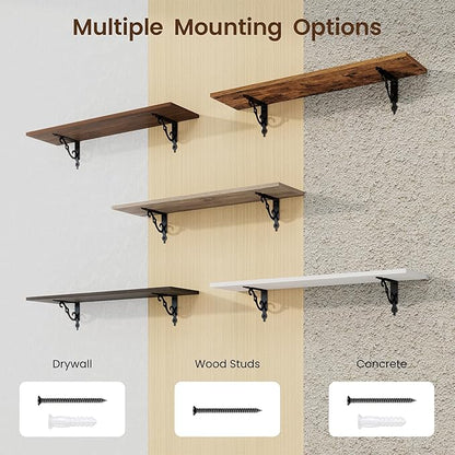 RICHFOCUS Floating Shelves for Wall Decor, 31.5W x 8D Shelves Set of 2, 8" Deep Rustic Wood Floating Shelves Wall Mounted with Metal Brackets, Shelves for Living Room Bedroom Kitchen, Grey