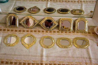 Set of 5 Small Decorative Wall Mirrors – Gold Brass Handmade Mirror Set | Round, Arch, Oval, Octagon, Eye Shapes | Living Room, Bedroom, Home Wall Decor (5, Rounded Edges)