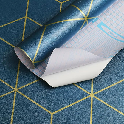 Safiyya Blue and Gold Geometric Wallpaper Peel and Stick Contact Paper Self Adhesive Removable Wallpaper Waterproof Contact Paper for Walls Vinyl Roll 118"x17.3"