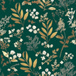 Dark Green Floral Wallpaper Peel and Stick Green Golden Leaf Wallpaper Vintage Floral Contact Paper Waterproof Self Adhesive Boho Delicate Wall Paper for Cabinet Rooms Desk Locker 17.5in x32.8ft