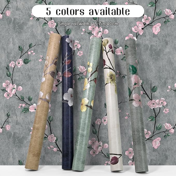 Floral Peel and Stick Wallpaper Flower Tree Contact Paper A Set of 17.5"x1200" Self Adhesive Removable Modern Grey Wall Paper Decorative Wall Covering Countertop Vinyl Film Roll