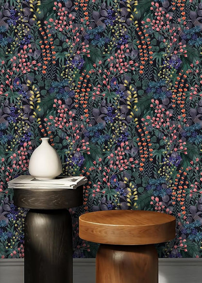 Floral Peel and Stick Wallpaper Boho Wall Paper Removable Waterproof Green/Yellow/Orange Contact Paper for Bedroom, Bathroom,Cabinet,Kitchen,Home Wall 17.3“ x 236.3”