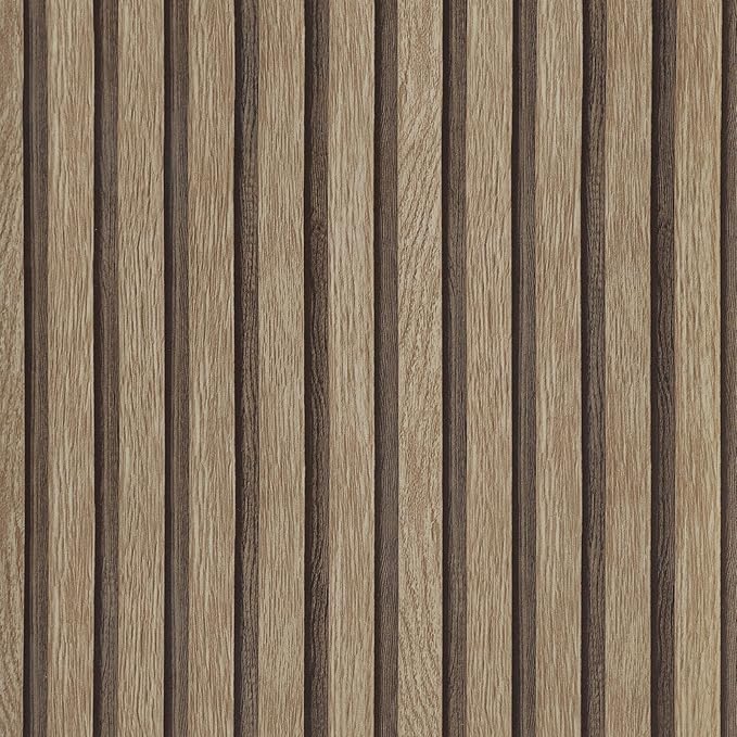 Yun-aeon Natural Wood Peel and Stick Wallpaper Wood Slats - 17.3"x 300" Light Tan Self-Adhesive Waterproof Vinyl Removable Wall Paper for Wall Decor Bedroom