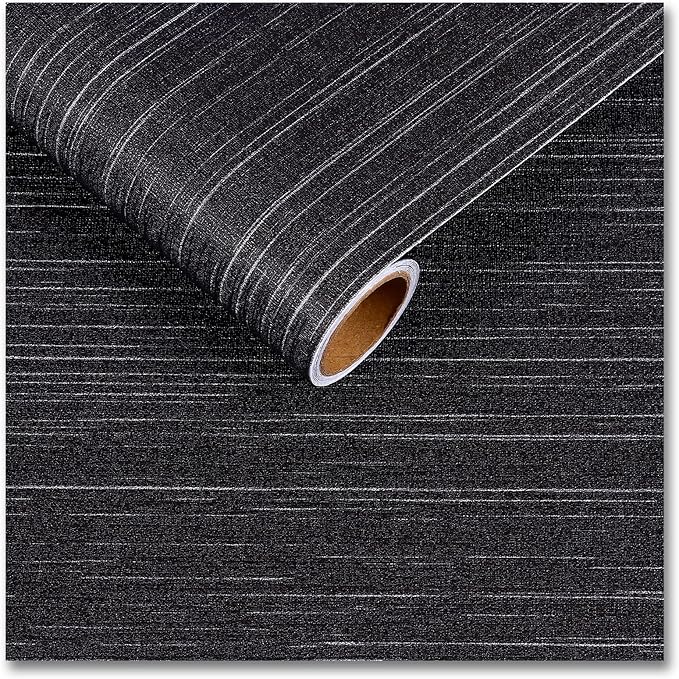 CRE8TIVE Black Grasscloth Wallpaper Peel and Stick Textured Black Wallpaper Grasscloth Contact Paper for Cabinets and Drawers 12