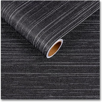 CRE8TIVE Black Grasscloth Wallpaper Peel and Stick Textured Black Wallpaper Grasscloth Contact Paper for Cabinets and Drawers 12"x354" Fabric Prepasted Renter Friendly Wallpaper for Bathroom Kitchen