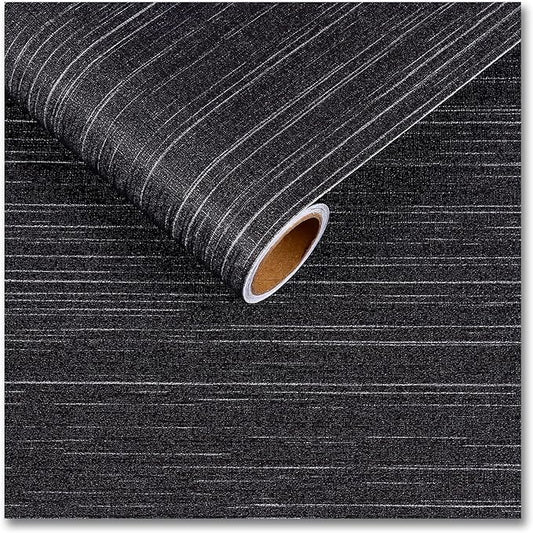 CRE8TIVE Black Grasscloth Wallpaper Peel and Stick Textured Black Wallpaper Grasscloth Contact Paper for Cabinets and Drawers 12"x354" Fabric Prepasted Renter Friendly Wallpaper for Bathroom Kitchen