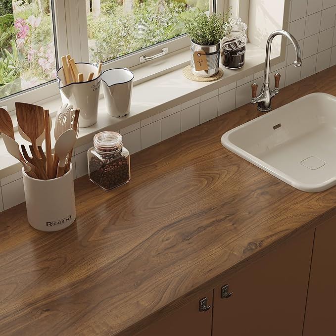 Wood Contact Paper with Tools, Peel and Stick Wallpaper Thicken for Countertops, Vintage Wood Grain Wallpaper Waterproof, Natural Wood Brown Self-Adhesive Removable Vinyl Film 15.7 in X 393 in